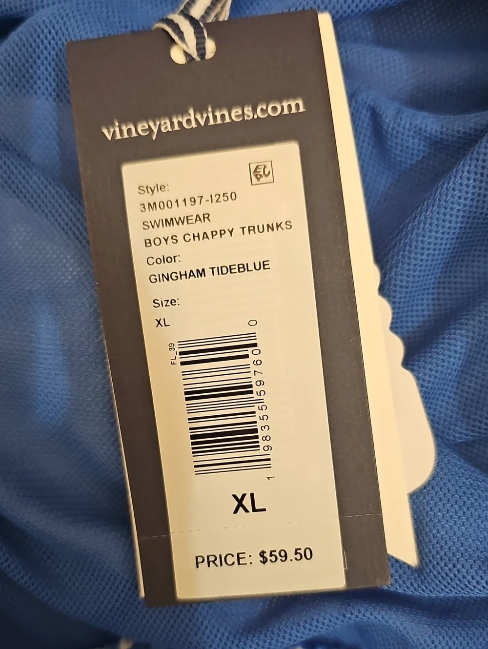 Vineyard Vines Boys Blue Chappy Trunks Ginham Tideblue Board Shorts Swimwear